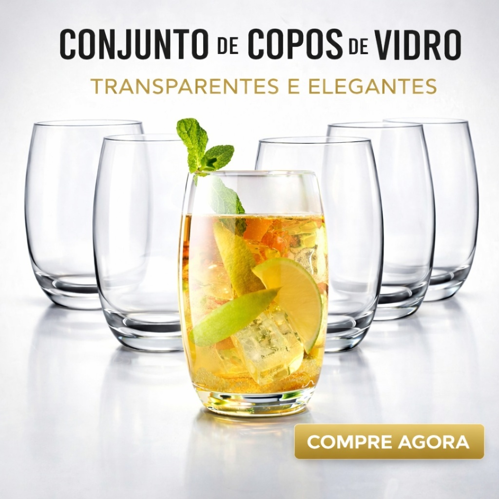 Conjunto de Copos de Vidro 480ml 6 ou 12 Peças Design Moderno Sofisticado Aruba