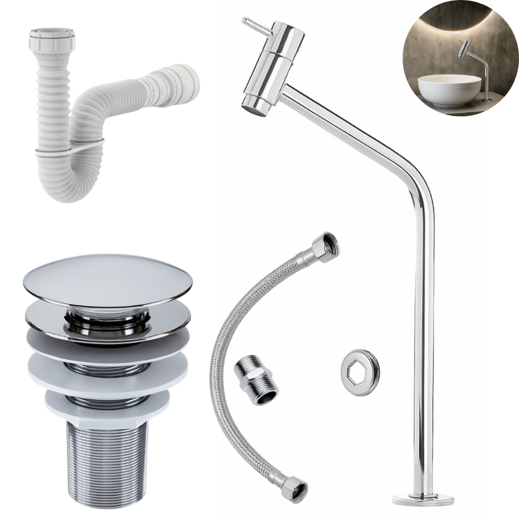 Kit Banheiro ABS Cromado – Torneira de Bancada Link + Válvula Click 7/8 + Sifão + Engate 40cm em Oferta na Shopee