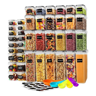 Kit 21 ou 42 Potes Herméticos Empilháveis Resistente Plástico Cozinha Dispensa Alimentos e Bebida em Oferta na Shopee