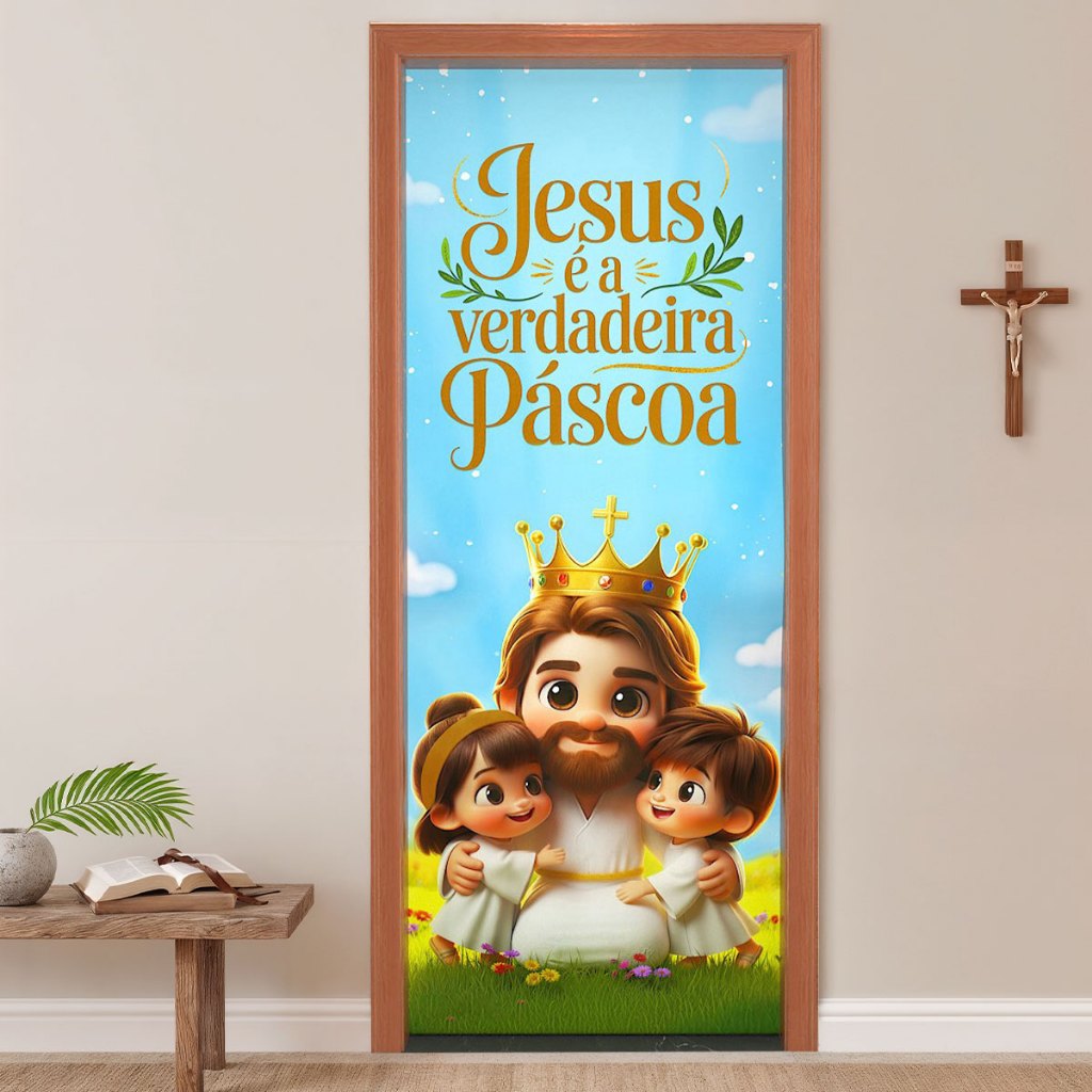 Capa de Porta Decorativa Páscoa Cristão Veste Fácil Em Tecido Sublimado 0,80x2,10m em Oferta na Shopee