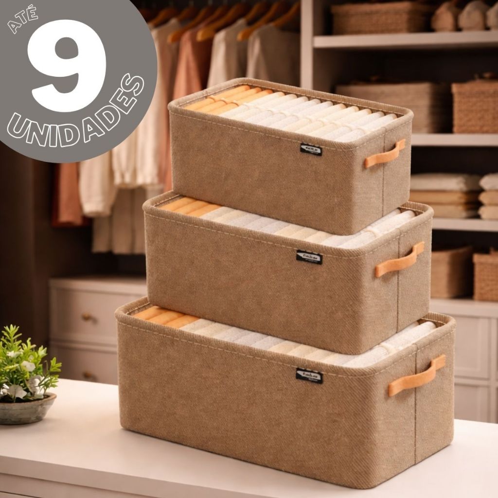 Conjunto Caixas Organização Casa Guarda Roupa Tecido com Alça Desmontável Organização Limpeza Duhome em Oferta na Shopee