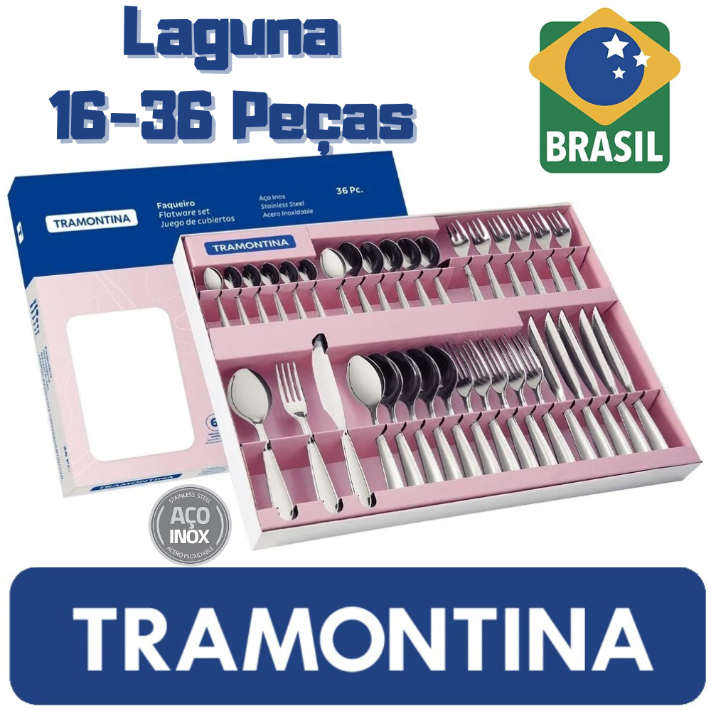 Faqueiro Jogo de Talher Tramontina Laguna em Aço Inox Acabamento em Brilho Peças Casa Cozinha