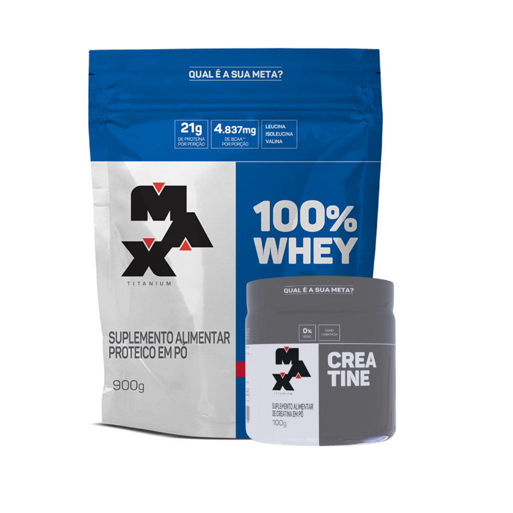 Whey 100% Refil 900g + Creatina 100g Pura - Max Titanium