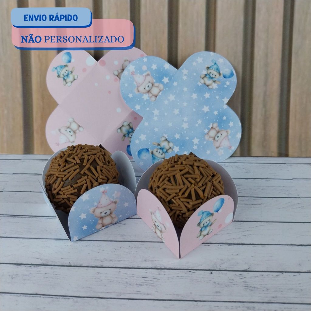 100 Forminhas para doces CHÁ REVELAÇÃO ROSA E AZUL- Forminhas Brigadeiro - 4 pétalas- Festa de aniversário