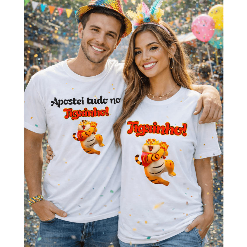Camiseta Divertida Tiger Casal Estampa Humor Carnaval Algodão Engraçada Confortável Dia a Dia Urb