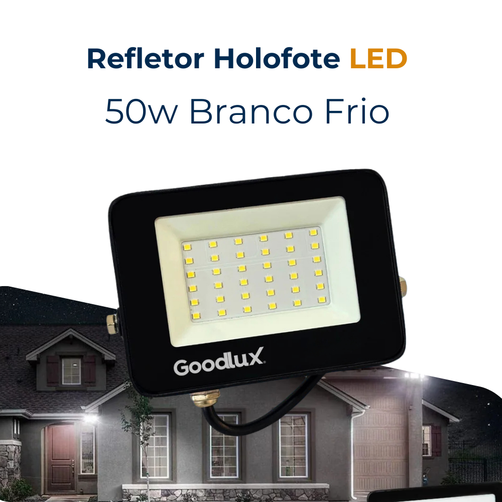 Refletor Led 50w Branco Frio Holofote Bivolt Prova D'água Luz Fria Goodlux