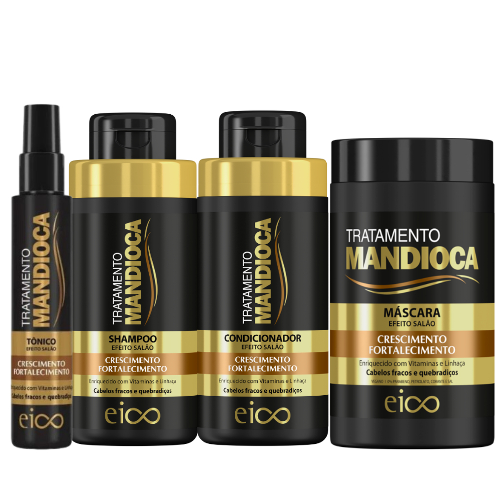 Eico Kit Mandioca Shampoo e Condicionador 450ml Máscara Hidratação 1Kg e Tônico Capilar 120ml em Oferta na Shopee