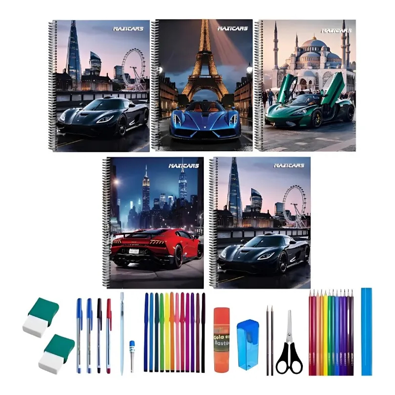 Kit 5 Caderno Maxicars Capa Dura 96 Folhas Arame C/ 36 Itens Sortido em Oferta na Shopee