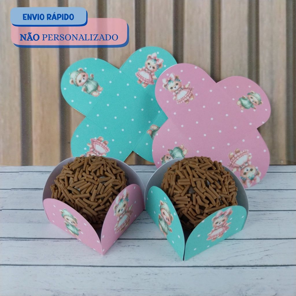 100 Forminhas para doces CHÁ REVELAÇÃO ROSA E VERDE - Forminhas Brigadeiro- 4 pétalas- Festa de aniversário