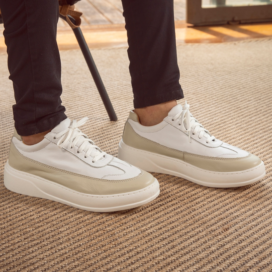 Tênis Masculino Casual Em Couro Legitimo Urbano Casual Costurado