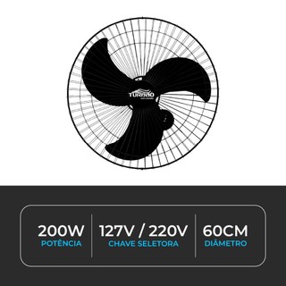 Ventilador de Parede 60cm Bivolt Turbão 200W Oscilante Alta Potência 6 Velocidades para Grandes Ambientes