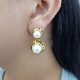 Brincos Pingentes Retro Pérola Francesa Femininos Aço Inox Dourados Banhado Ouro 18K Moda Noiva em Oferta na Shopee