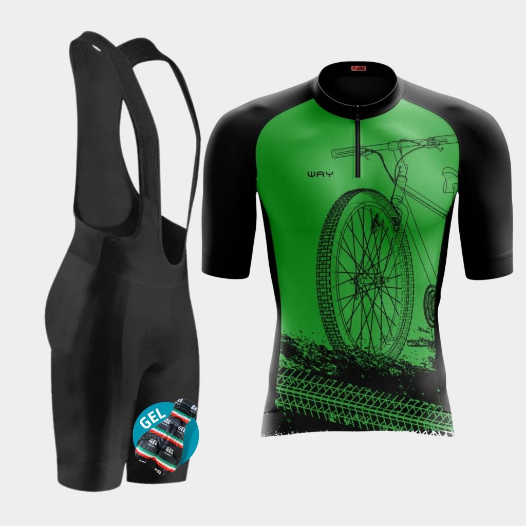 Kit de Ciclismo Masculino Conjunto Camisa e Bretelle Com Forro em Gel Way