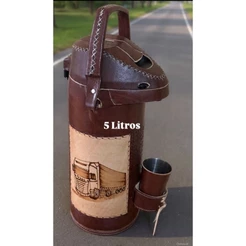 Garrafa Térmica inox 5 litros revestida couro c/copo