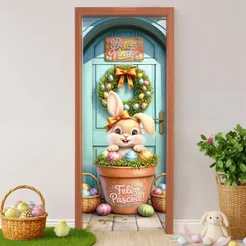 Capa para Porta de Entrada Páscoa Decorativa Sublimado Em Tecido 0,80x2,10m Veste Fácil
