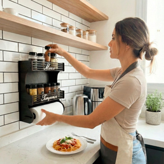 Porta Temperos Parede com Porta Papel Toalha e Local Para Colocar Potes. em Oferta na Shopee