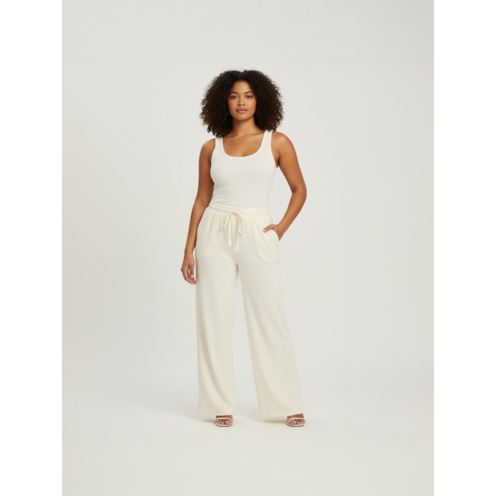 Calças Femininas Pantalona Cintura Alta com Bolsos Tecido Duna TENDENCIA 2026 em Oferta na Shopee