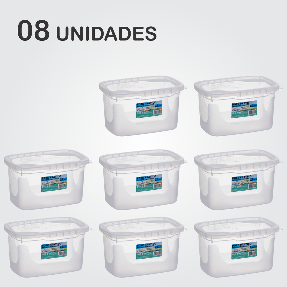 Kit 8 Potes 2,200ml Transparente Marmita Fitness, Vasilhas em Oferta na Shopee