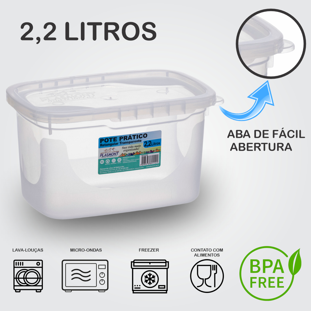Kit 8 Potes 2,200ml Transparente Marmita Fitness, Vasilhas