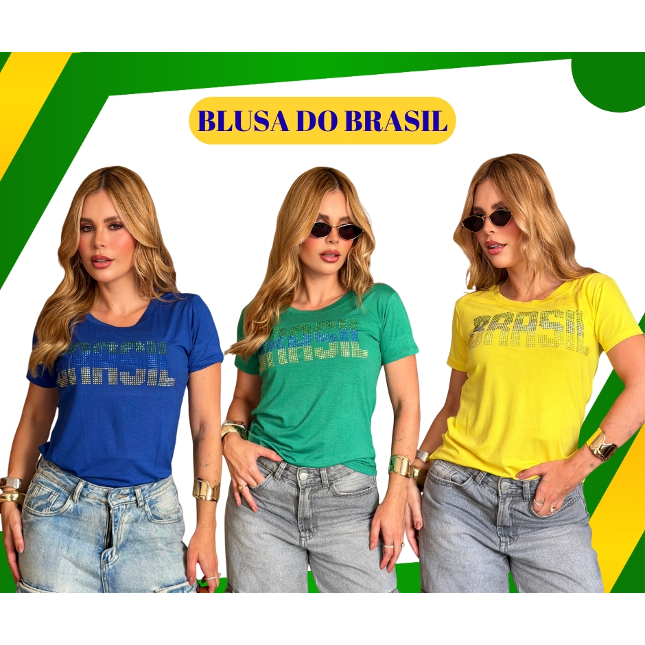 T-Shirt Do Brasil Feminina Torcedora Brasileira Humo Ao Hexa Gola Redonda Manga Curta Em Viscolycra