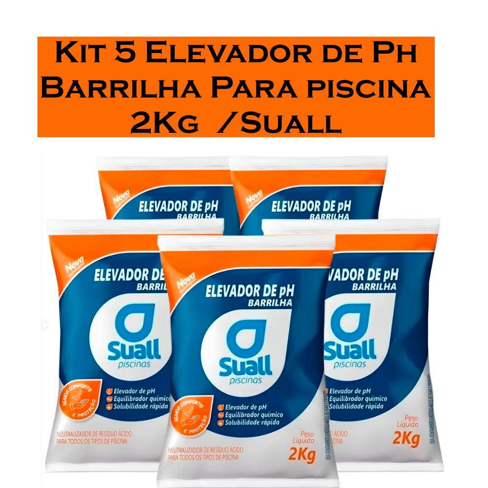 Kit 5 Barrilha Elevador de Ph Para Piscinas, 2kg Suall em Oferta na Shopee