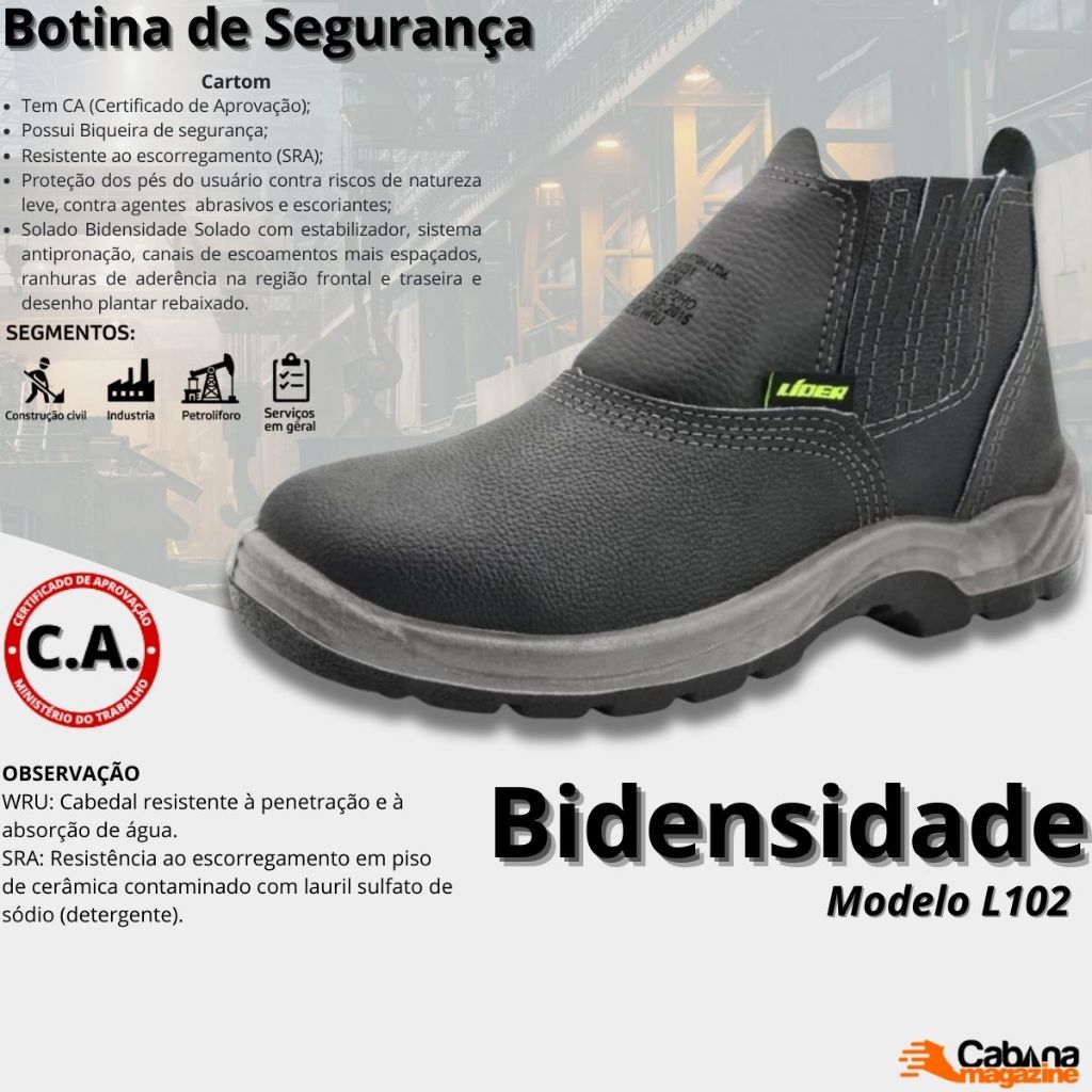 Botina De Segurança Biqueira de PVC Cartom CA29391 Couro L102 - Preto em Oferta na Shopee