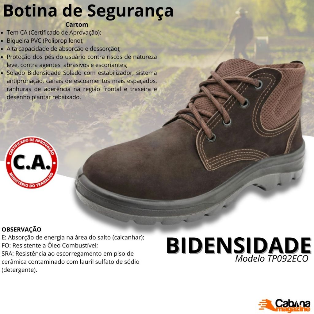 Botina De Segurança Biqueira de PVC Cartom CA41335 Couro Nobuck Casual TP092ECO - Marrom