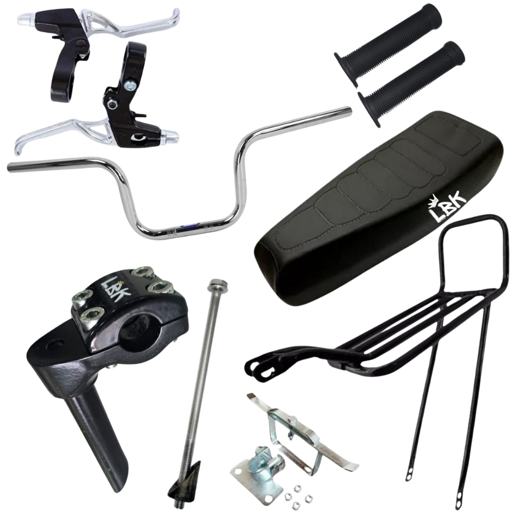 Kit Montadinha LBK Completo Guidão 160 Mesa Suporte Manete Agulha Expander Bagageiro Preto/Cromado