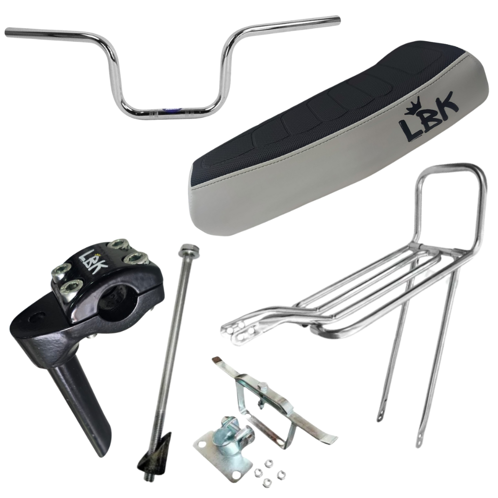 Kit Montadinha Lbk Guidão 160 Banco Branco Bagageiro Cromado Mesa Suporte Agulha Expander aro 20 aro 24 aro 26