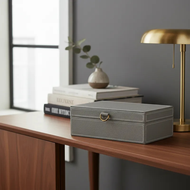 Caixa Decorativa Objeto Luxo Organizadora Tampa Couro* Porta