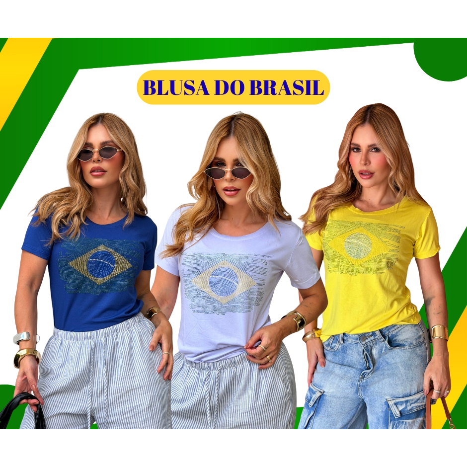 Camiseta Feminina Copa Do Mundo Seleção Do Brasil Torcedora Patriota Gola Redonda Em Viscolycra