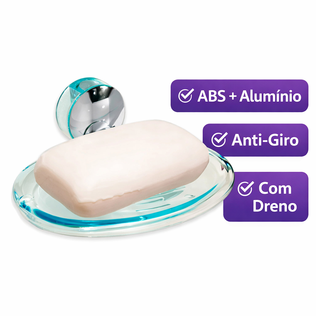 Saboneteira de Parede Twister – ABS + Alumínio – Com Dreno – Anti-Giro – Steel Design