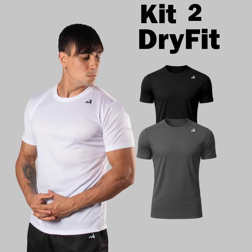 Kit 2 Camiseta Dry Masculina Manga Curta Academia Corrida CrossFit Fitness Poliester Premium Esporte