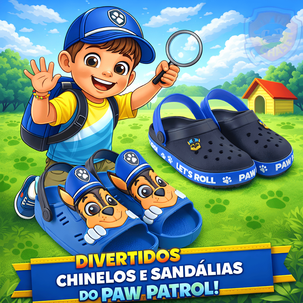 Kit 2 Pares Babuche Infantil + Sandália Papete Patrulha Canina Azul/Preto em Oferta na Shopee