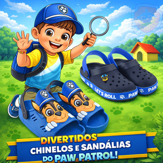 Kit 2 Pares Babuche Infantil + Sandália Papete Patrulha Canina Azul/Preto em Oferta na Shopee