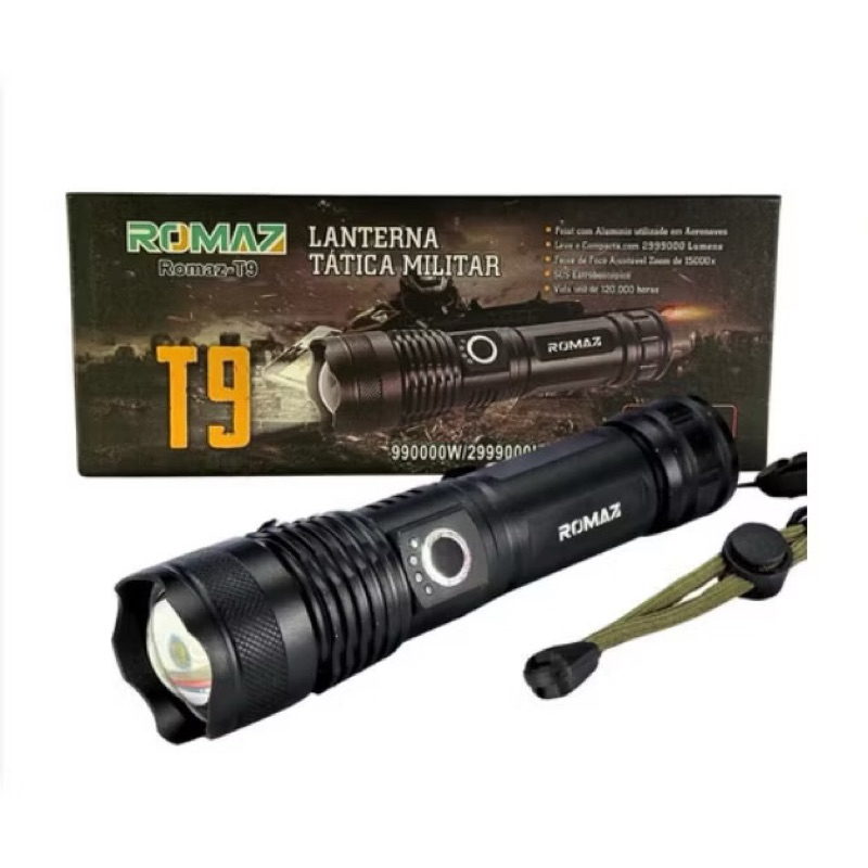 Lanterna Super Potente T9 P50 Tática Mais Forte Do Mundo Sitio Fazenda Acampamento Camping Segurança Recarregável USB