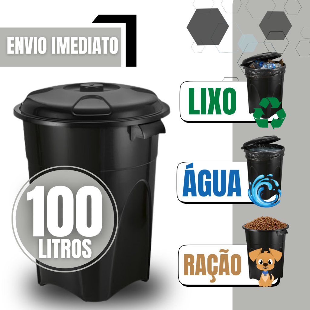 Cesto Cestão de Lixo 100 Litros Preto Reforçado Com Alça
