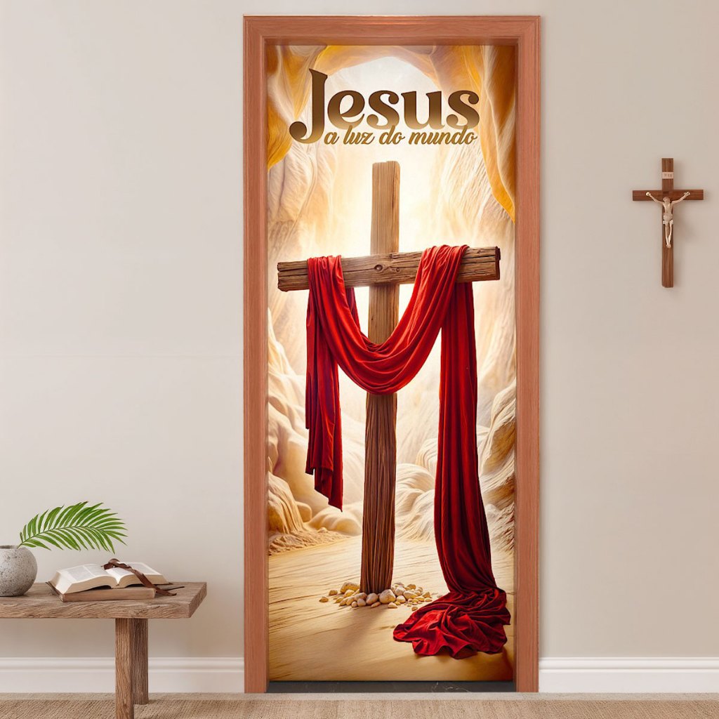 Capa de Porta Decorativa Páscoa Religiosa Veste Fácil Em Tecido 0,85x2,10m Sublimado em Oferta na Shopee