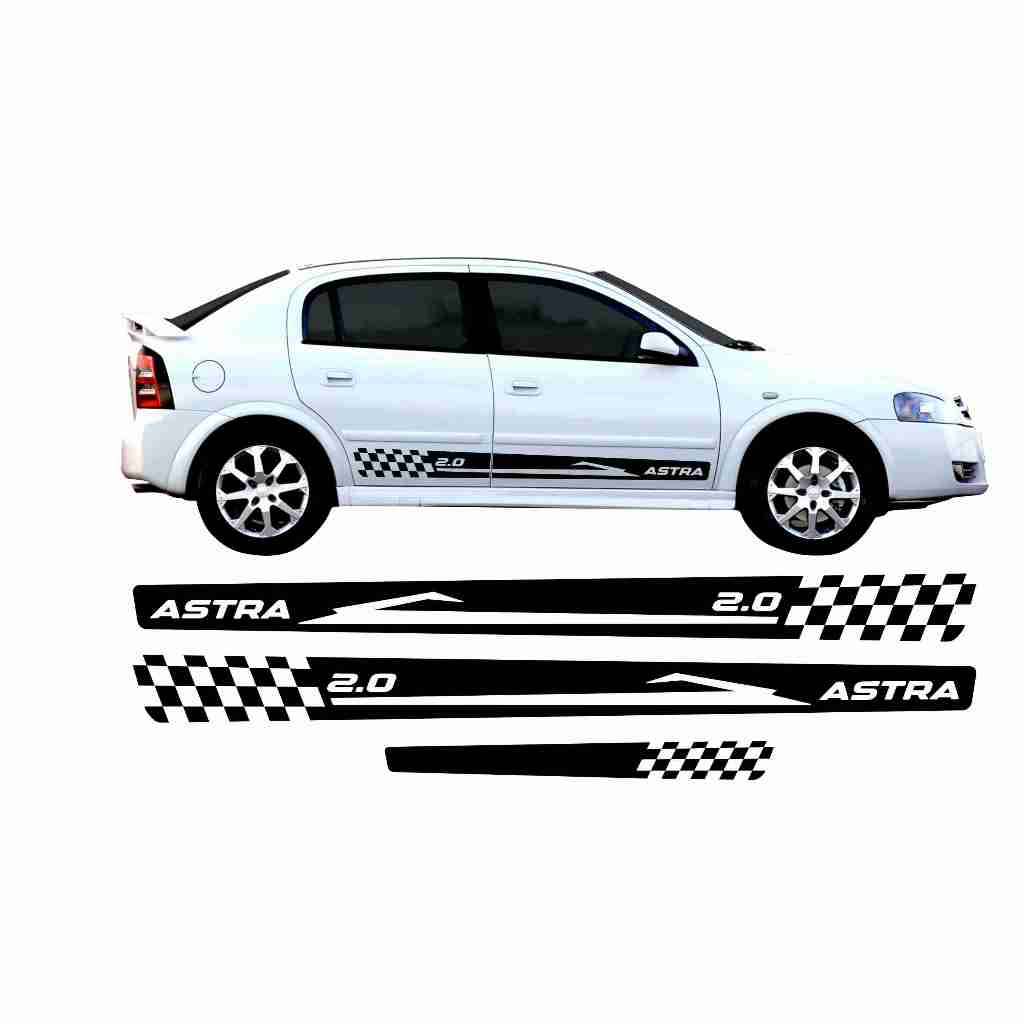 Kit 3 Adesivos Astra 2.0 1995/2011 Faixa Lateral Porta E Faixa Traseira Acessórios Personalizado Ch184