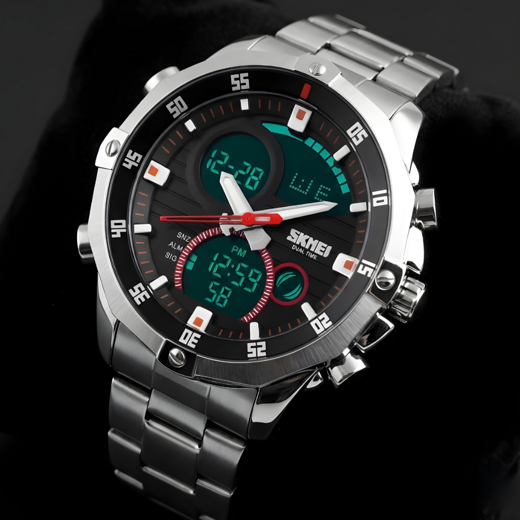 Relógio Masculino Skmei AnaDigi 1146 Prata e Preto, Original, Resistente a Agua 1 Ano de Garantia