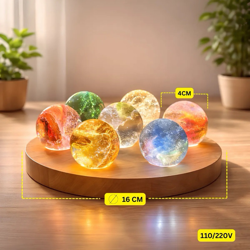 Imagem Luminária 7 chakras meditação Zen esferas coloridas