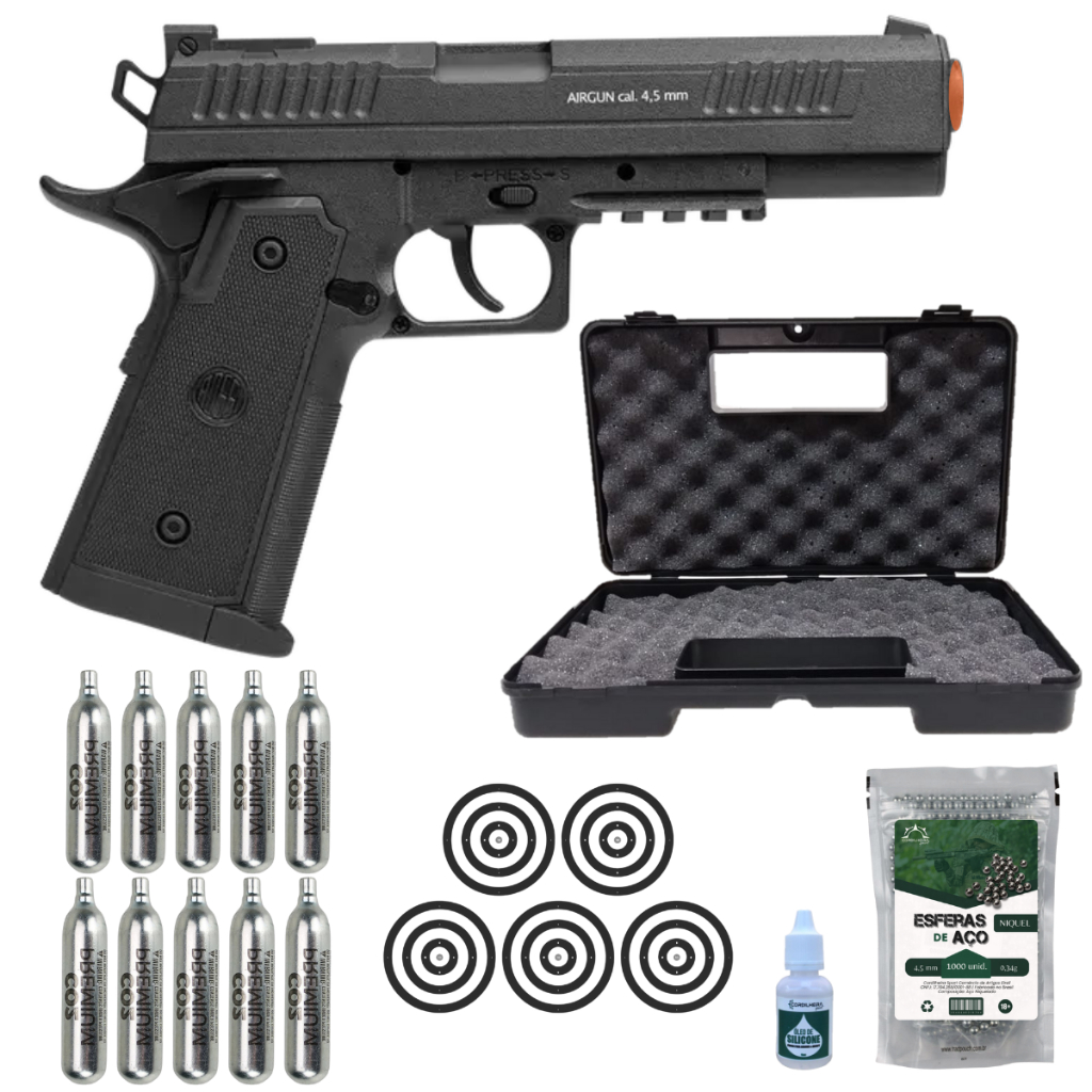 Pistola de Pressão CO2 Rossi 1911 Tactical 4,5mm - Escolha Seu Kit Completo: em Oferta na Shopee
