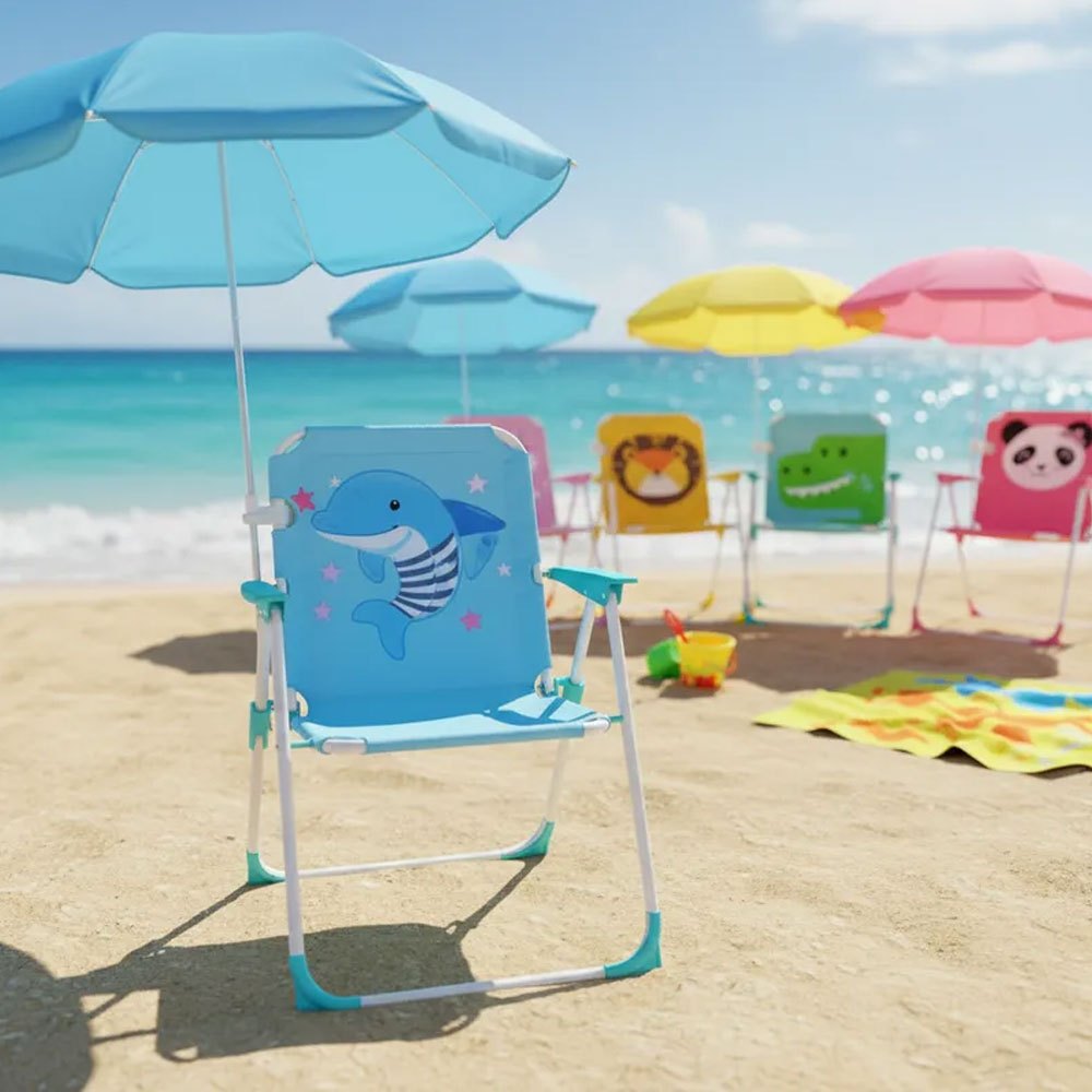 Cadeira De Praia Piscina Camping Infantil Dobrável Com Guarda Sol Proteção Solar UV