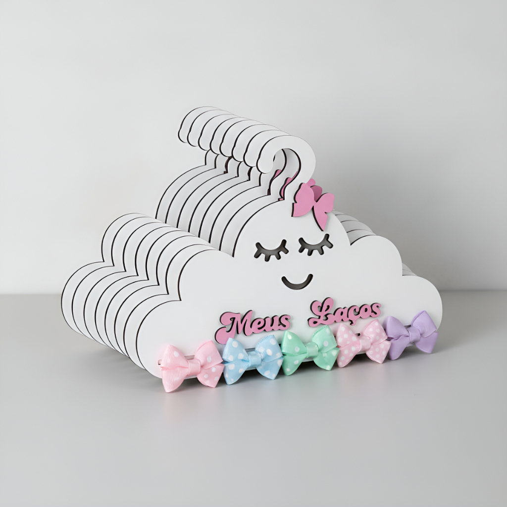 5 Cabide Porta Laço Nuvem Enfeite Decorativo Rosa Lacinhos