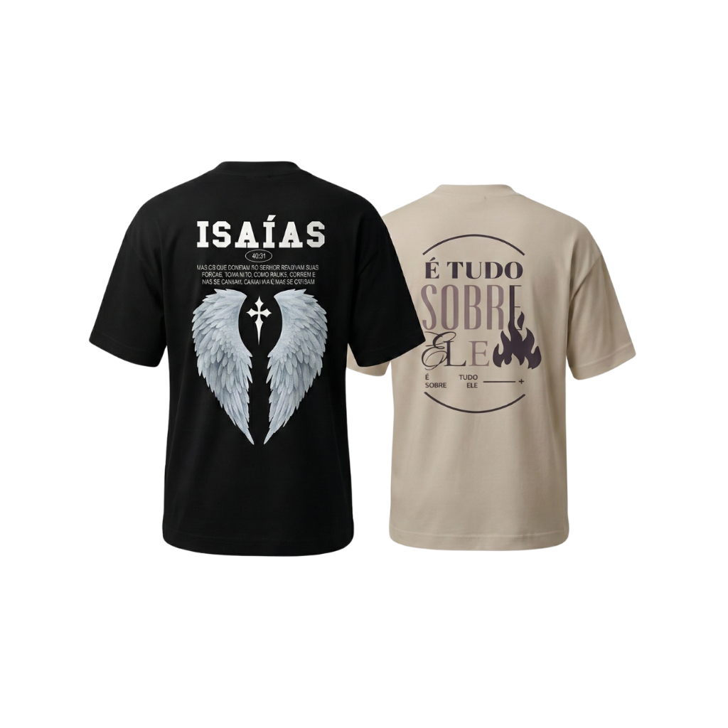 Kit 2 Camisetas Oversized Suedine 240g Moda Cristã Yeshua + Isaías