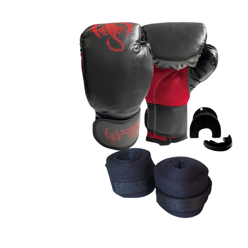 Kit Muay Thai Boxe Kickboxing Luva+bandagem+bucal+ sacola em Oferta na Shopee