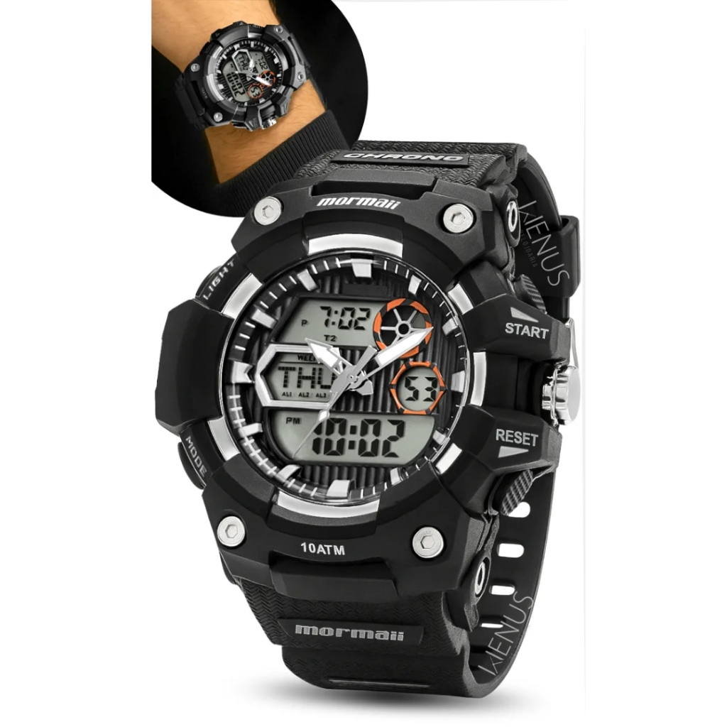 Relógio Mormaii Masculino Digital Analógico Preto Pulseira Polímero Esportivo Dual Time Prova D'água 100 Metros Original em Oferta na Shopee
