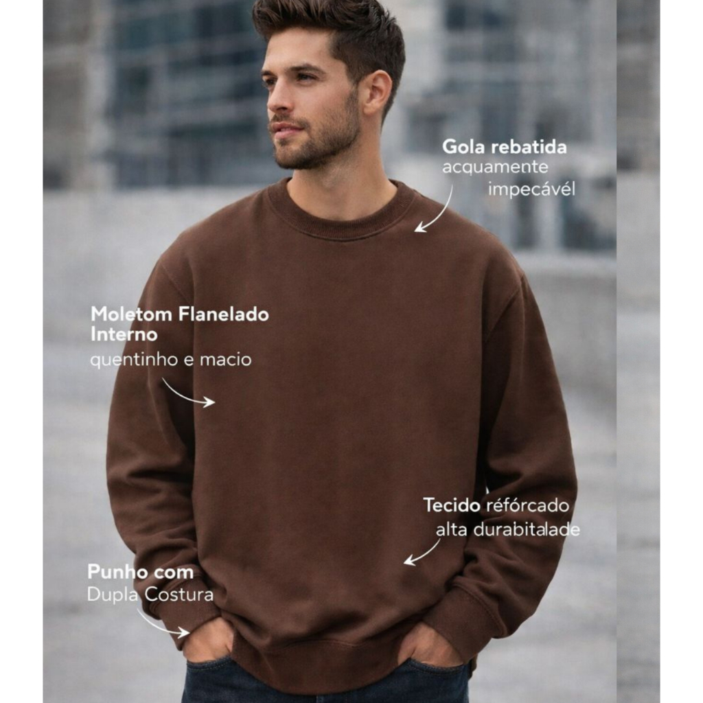 Moletom Careca Gola Redonda Sueter Unissex Masculino Feminino Flanelado Liso Básico Casaco de Frio