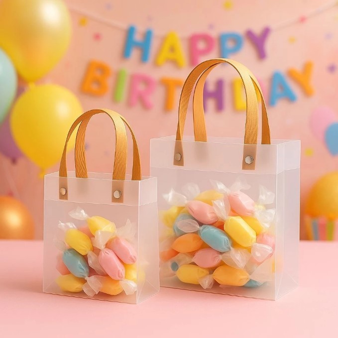 Sacolas Transparentes de PVC com Alça - 10 Unidades, Fosco e Reutilizáveis em Oferta na Shopee