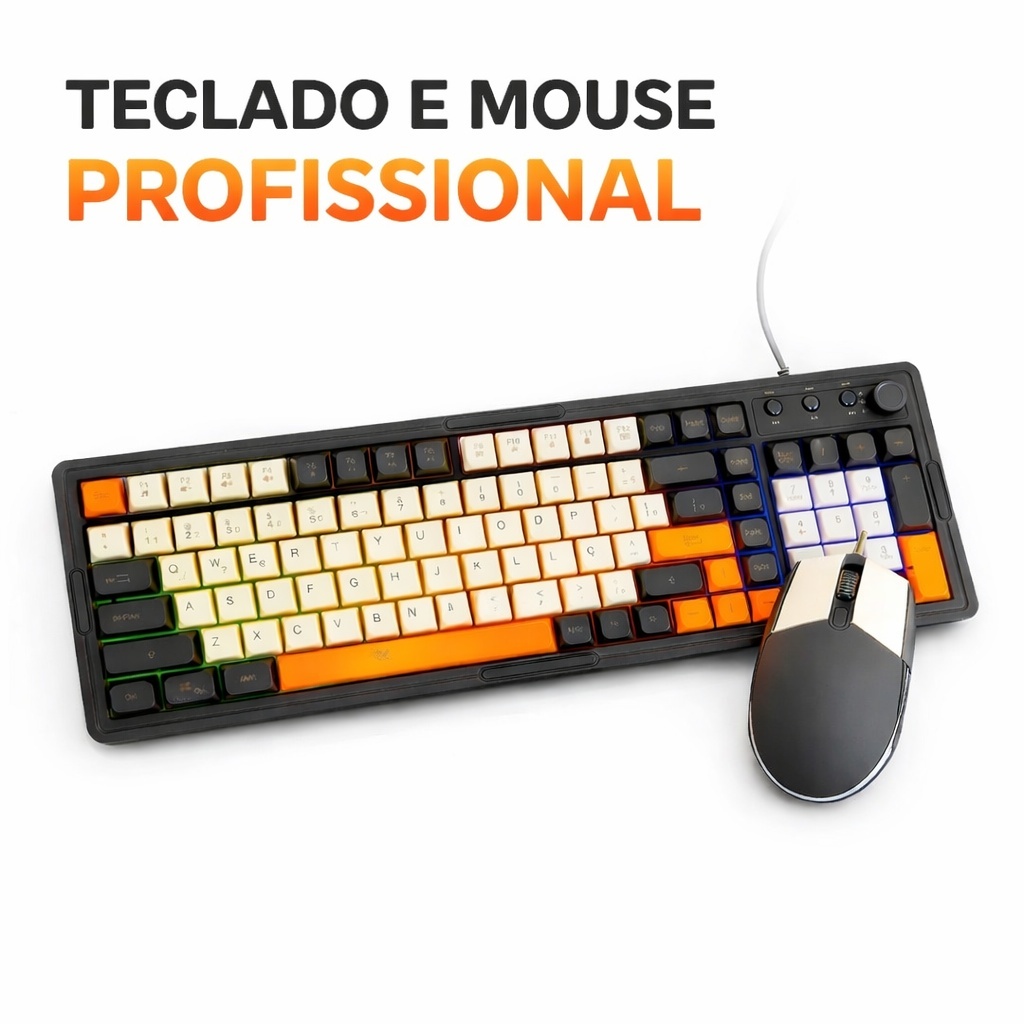 Kit Teclado e Mouse Gamer RGB com Fio | 98 Teclas | Semi Mecânico com Controle de Volume em Oferta na Shopee